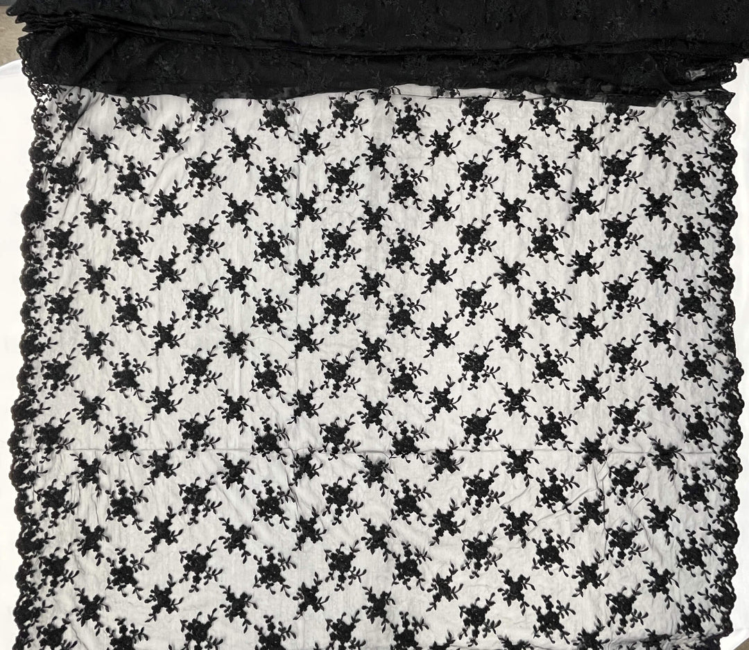 Corded Bridal Lace Fabric Embroidered on 100% Polyester Net Mesh | Lace USA - 96646W