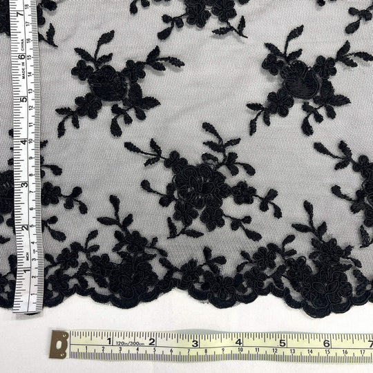 Corded Bridal Lace Fabric Embroidered on 100% Polyester Net Mesh | Lace USA - 96646W