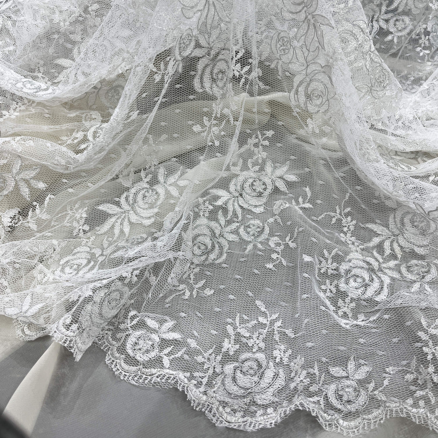 Corded Bridal Lace Fabric Embroidered on 100% Polyester Net Mesh | Lace USA - 96700W