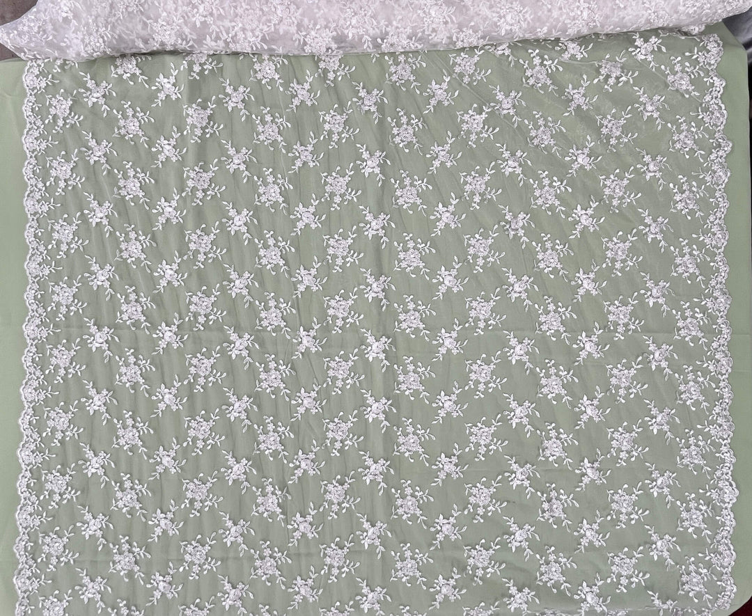 Corded Bridal Lace Fabric Embroidered on 100% Polyester Net Mesh | Lace USA - 96646W