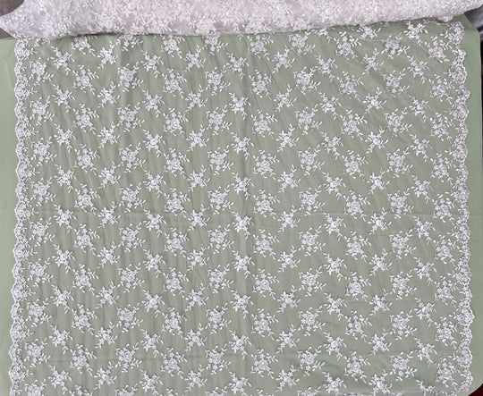 Corded Bridal Lace Fabric Embroidered on 100% Polyester Net Mesh | Lace USA - 96646W