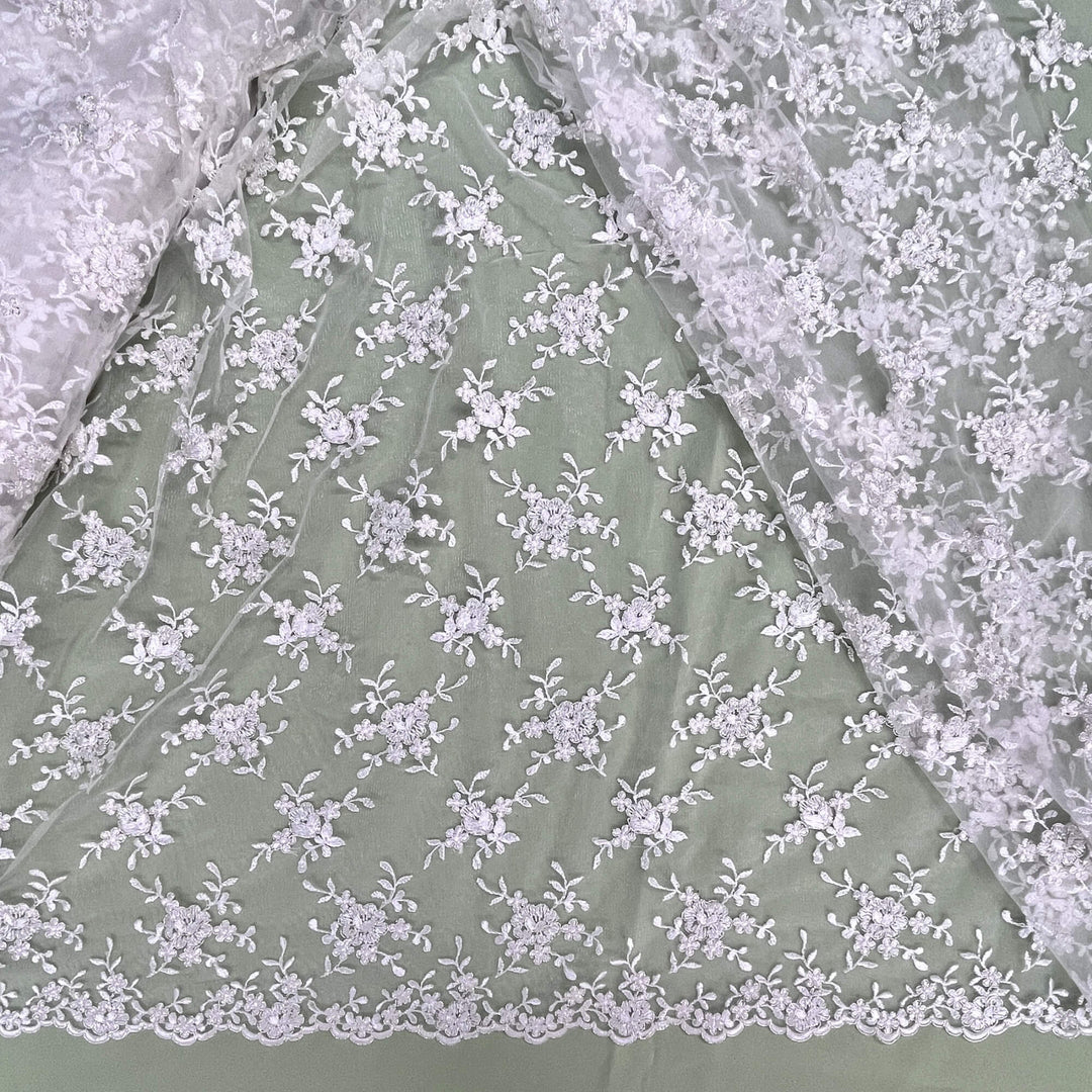 Corded Bridal Lace Fabric Embroidered on 100% Polyester Net Mesh | Lace USA - 96646W