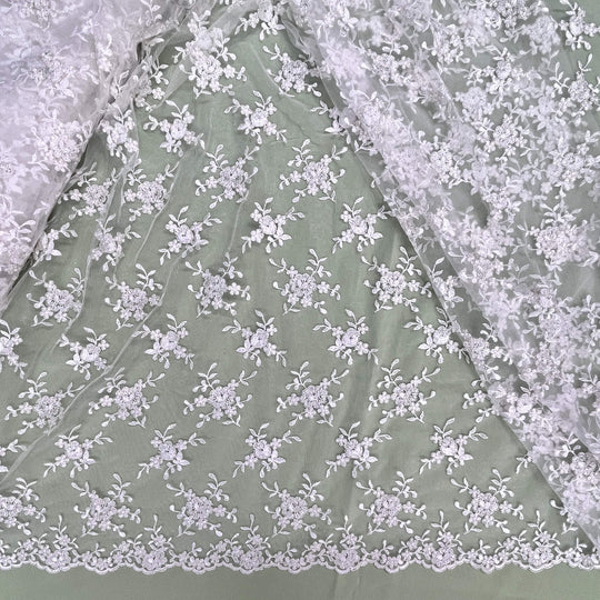 Corded Bridal Lace Fabric Embroidered on 100% Polyester Net Mesh | Lace USA - 96646W