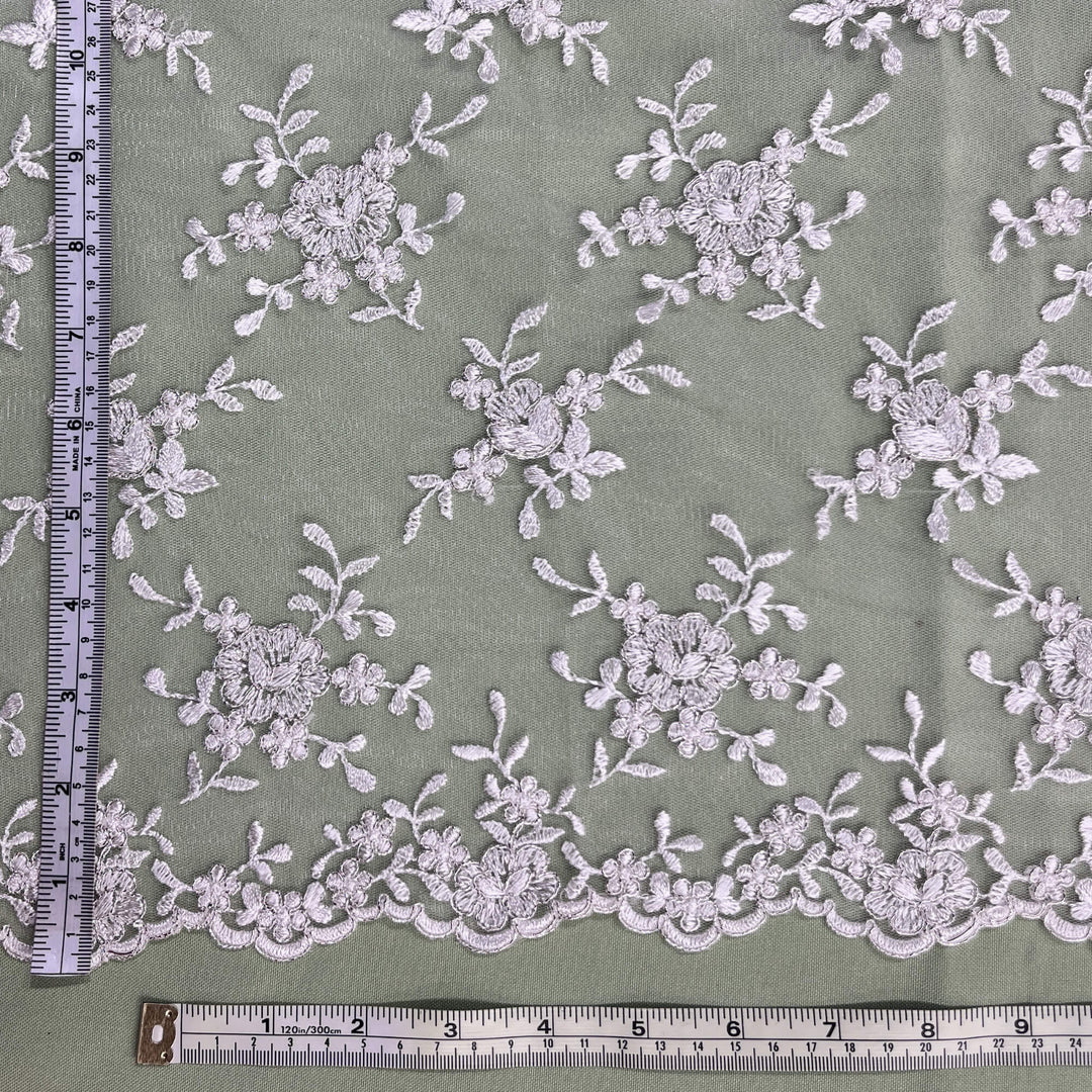 Corded Bridal Lace Fabric Embroidered on 100% Polyester Net Mesh | Lace USA - 96646W