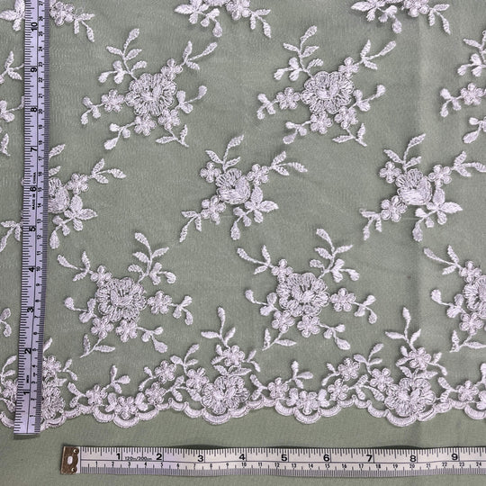 Corded Bridal Lace Fabric Embroidered on 100% Polyester Net Mesh | Lace USA - 96646W