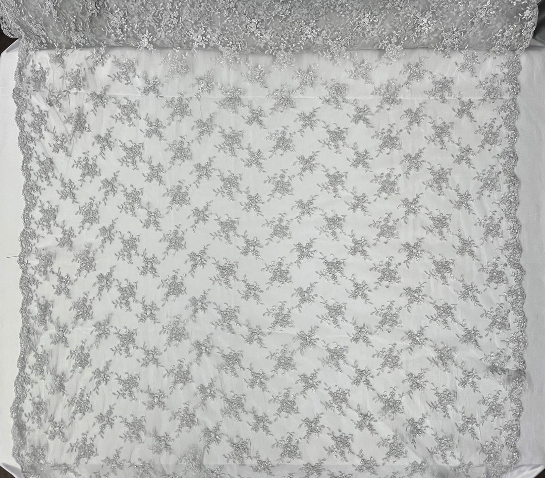 Corded Bridal Lace Fabric Embroidered on 100% Polyester Net Mesh | Lace USA - 96646W