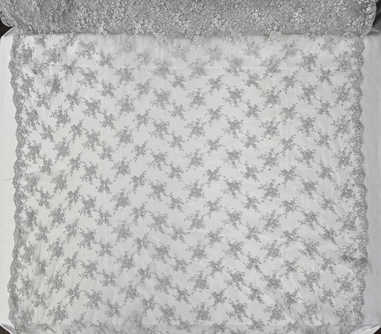 Corded Bridal Lace Fabric Embroidered on 100% Polyester Net Mesh | Lace USA - 96646W