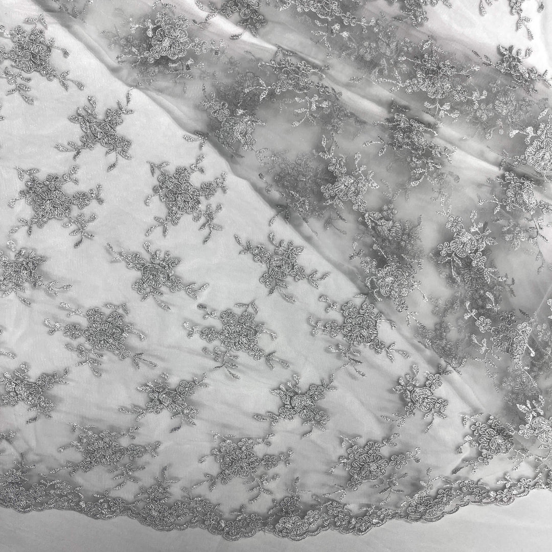 Corded Bridal Lace Fabric Embroidered on 100% Polyester Net Mesh | Lace USA - 96646W