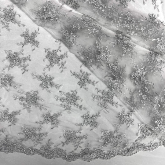 Corded Bridal Lace Fabric Embroidered on 100% Polyester Net Mesh | Lace USA - 96646W