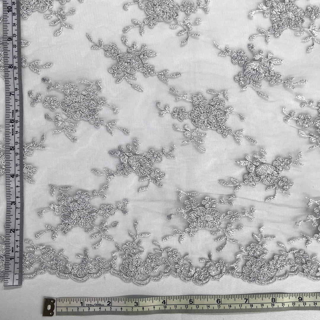 Corded Bridal Lace Fabric Embroidered on 100% Polyester Net Mesh | Lace USA - 96646W