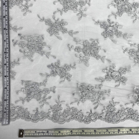 Corded Bridal Lace Fabric Embroidered on 100% Polyester Net Mesh | Lace USA - 96646W