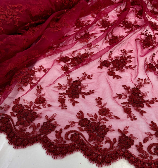 Tela de encaje nupcial con cordón bordada en malla de red 100% poliéster | Encaje EE. UU.