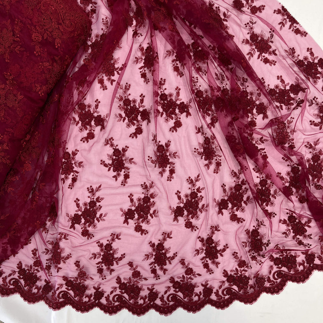 Tela de encaje nupcial con cordón bordada en malla de red 100% poliéster | Encaje EE. UU.