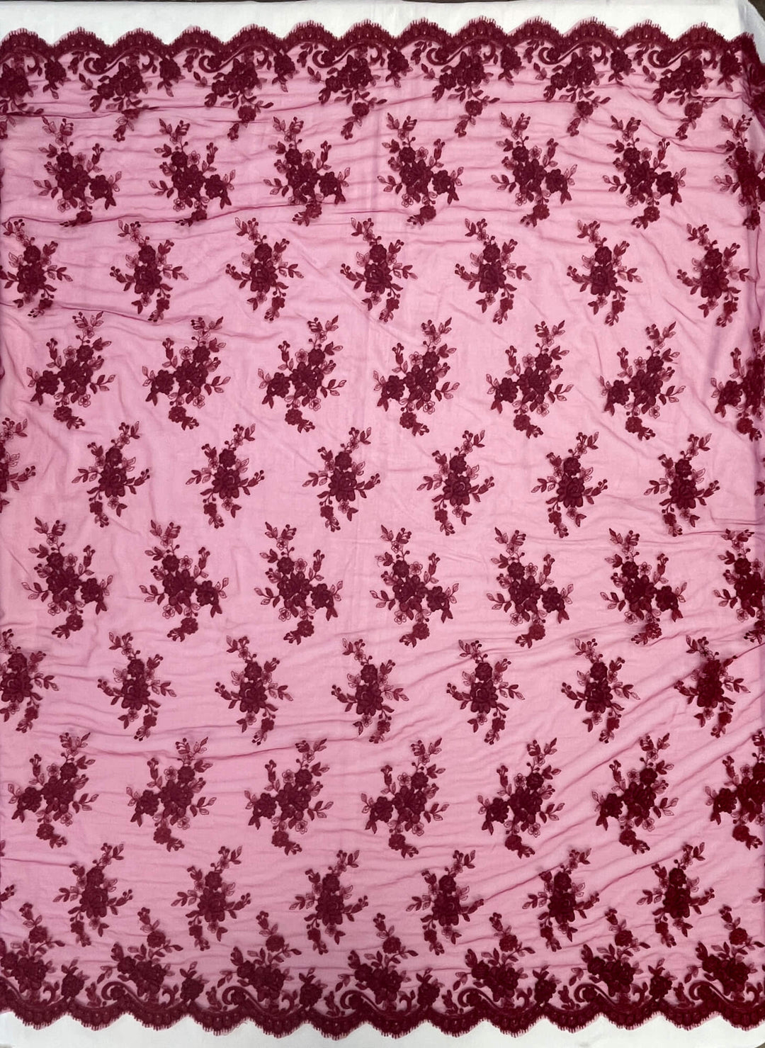 Tela de encaje nupcial con cordón bordada en malla de red 100% poliéster | Encaje EE. UU.