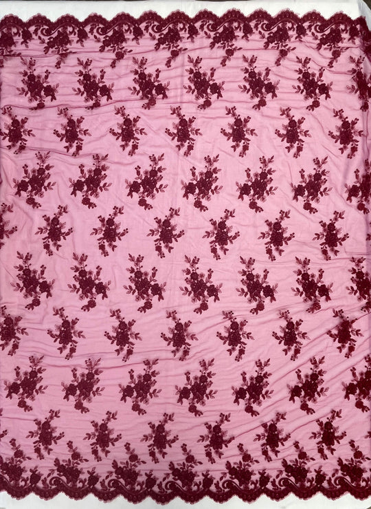 Tela de encaje nupcial con cordón bordada en malla de red 100% poliéster | Encaje EE. UU.