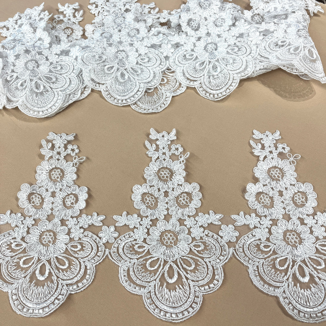 Corded Lace Trimming Embroidered on 100% Polyester Net Mesh | Lace USA - 97015W