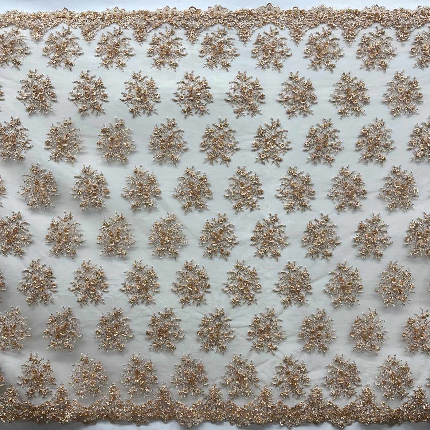 Beaded 3D Floral Lace Fabric Embroidered on 100% Polyester Net Mesh | Lace USA - GD-361