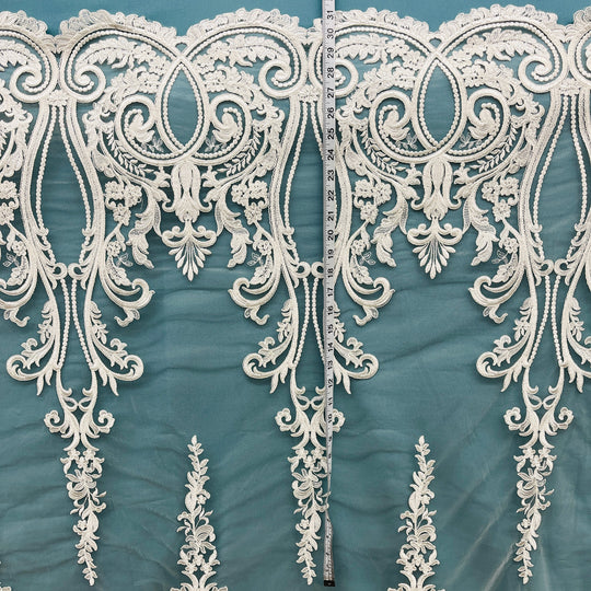 Corded Bridal Lace Fabric Embroidered on 100% Polyester Net Mesh | Lace USA - 97206
