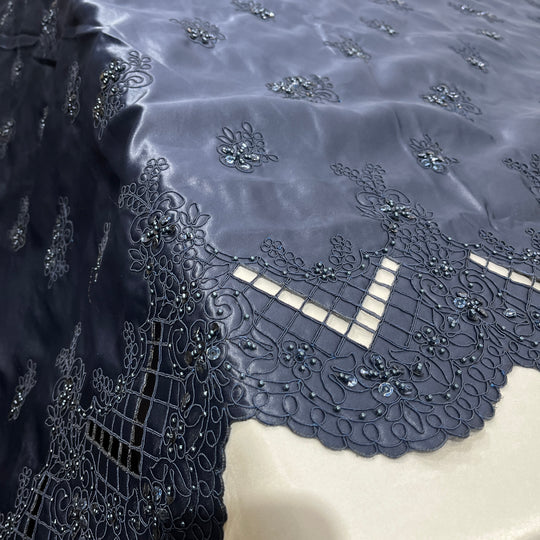 Beaded Bridal Lace Fabric Embroidered on 100% Polyester Satin | Lace USA - 91160S-BP