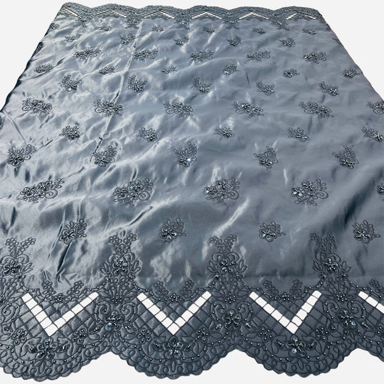 Beaded Bridal Lace Fabric Embroidered on 100% Polyester Satin | Lace USA - 91160S-BP