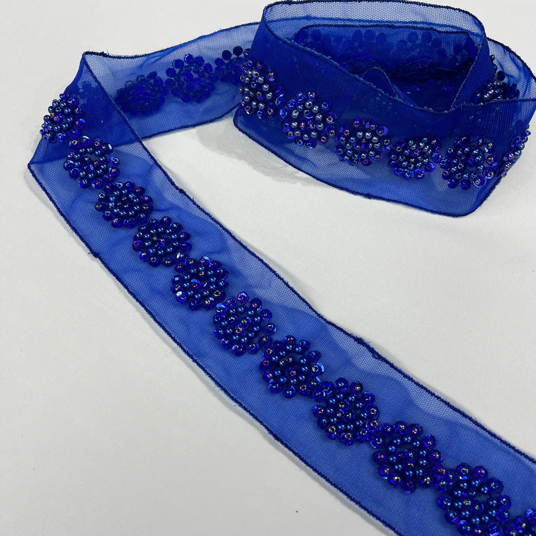 Beaded Lace Trimming Embroidered on 100% Polyester Mesh | Lace USA - 21766WN-BP