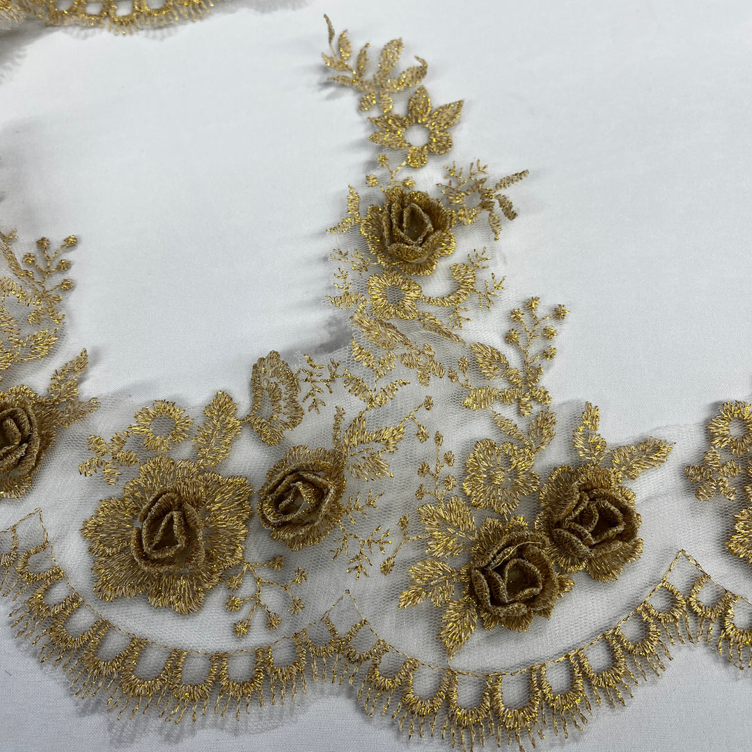 3D Floral Lace Trimming Embroidered on 100% Polyester Net Mesh | Lace USA - 21855W