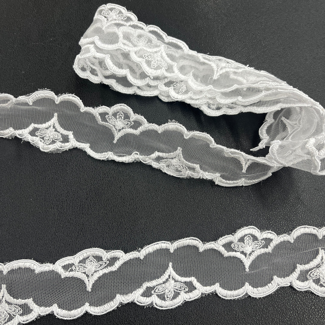 Corded Double Sided Lace Trimming Embroidered on 100% Polyester Net Mesh | Lace USA - 96940W/2