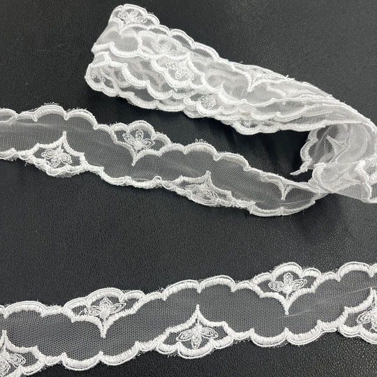 Corded Double Sided Lace Trimming Embroidered on 100% Polyester Net Mesh | Lace USA - 96940W/2