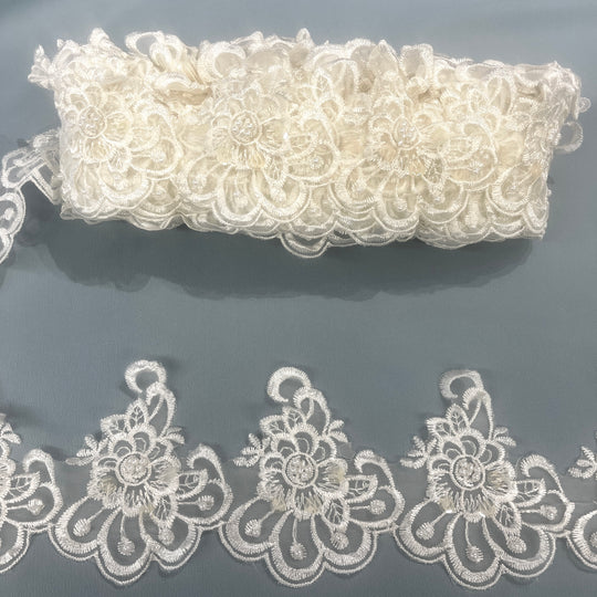 Beaded Lace Trimming Embroidered on 100% Polyester Organza | Lace USA - KZ-50