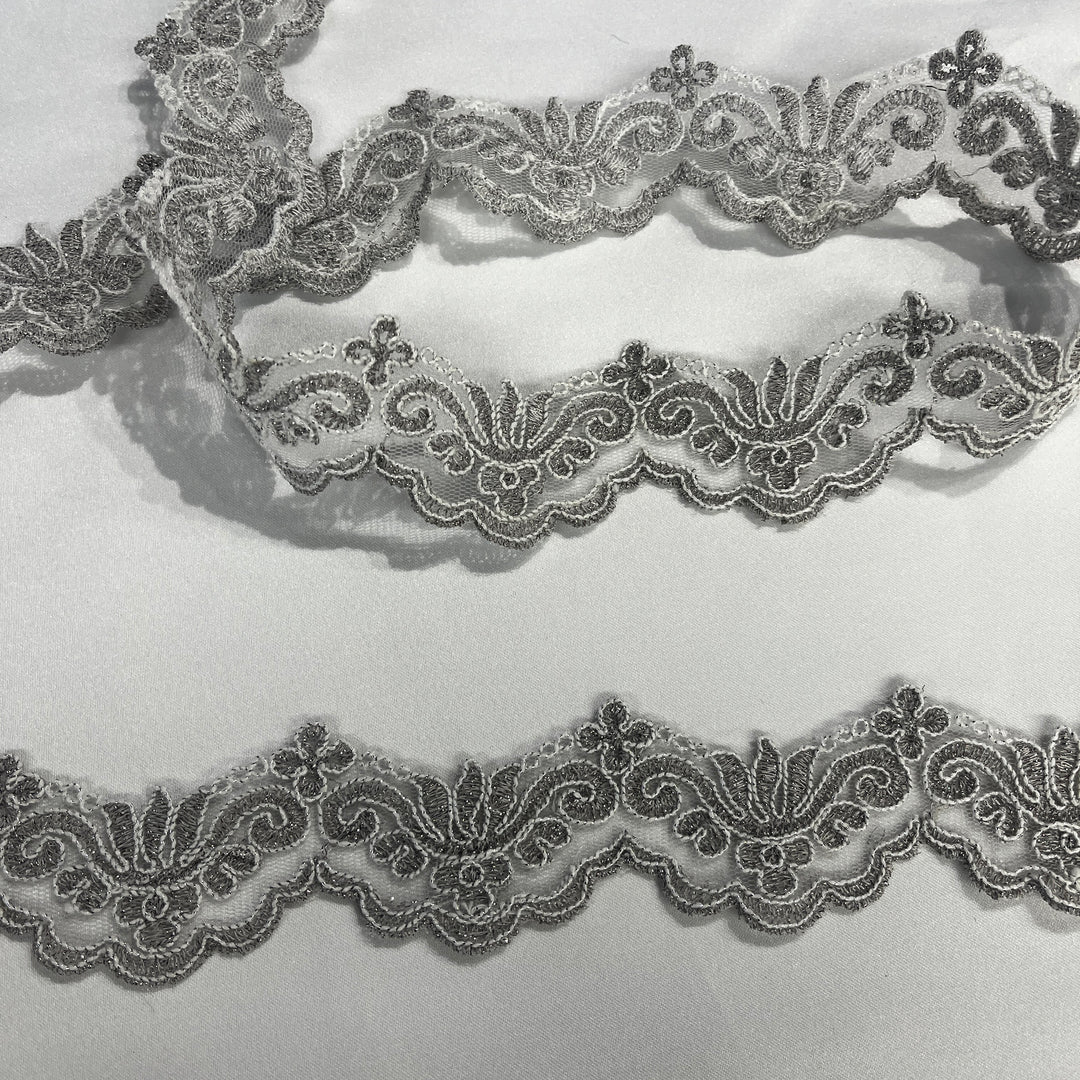 Corded Lace Trimming Embroidered on 100% Polyester Net Mesh | Lace USA - 97084W
