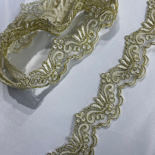 Corded Lace Trimming Embroidered on 100% Polyester Net Mesh | Lace USA - 97084W