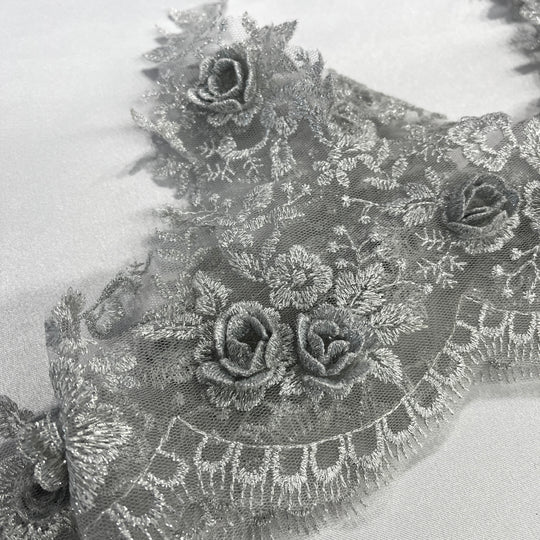 3D Floral Lace Trimming Embroidered on 100% Polyester Net Mesh | Lace USA - 21855W