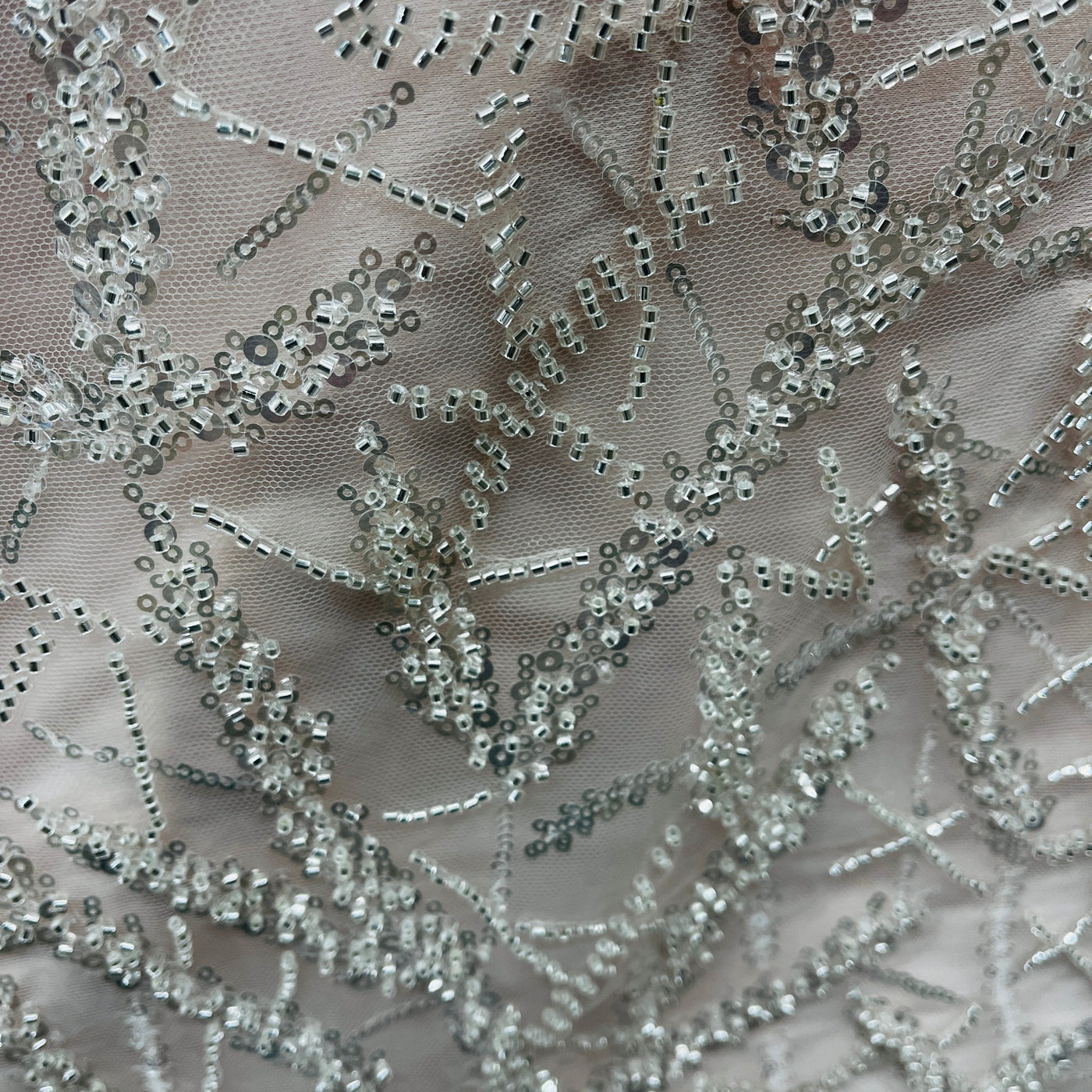Beaded Lace Fabric Embroidered on 100% Polyester Net Mesh | Lace USA - GD-03HB