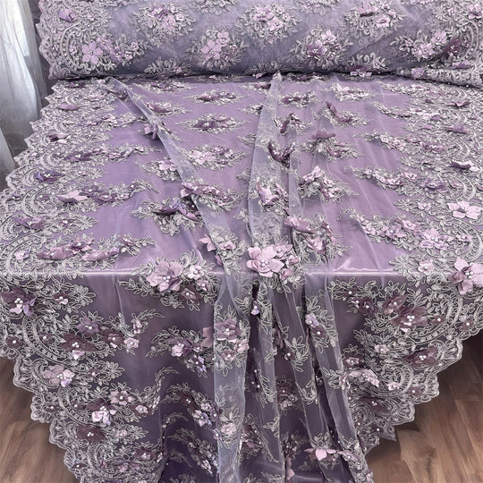 Beaded 3D Floral Lace Fabric Embroidered on 100% Polyester Net Mesh | Lace USA - GD-982