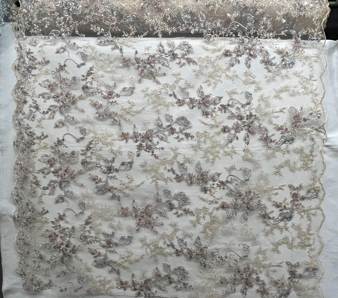 Beaded Lace Fabric Embroidered on 100% Polyester Net Mesh | Lace USA - GD-26229