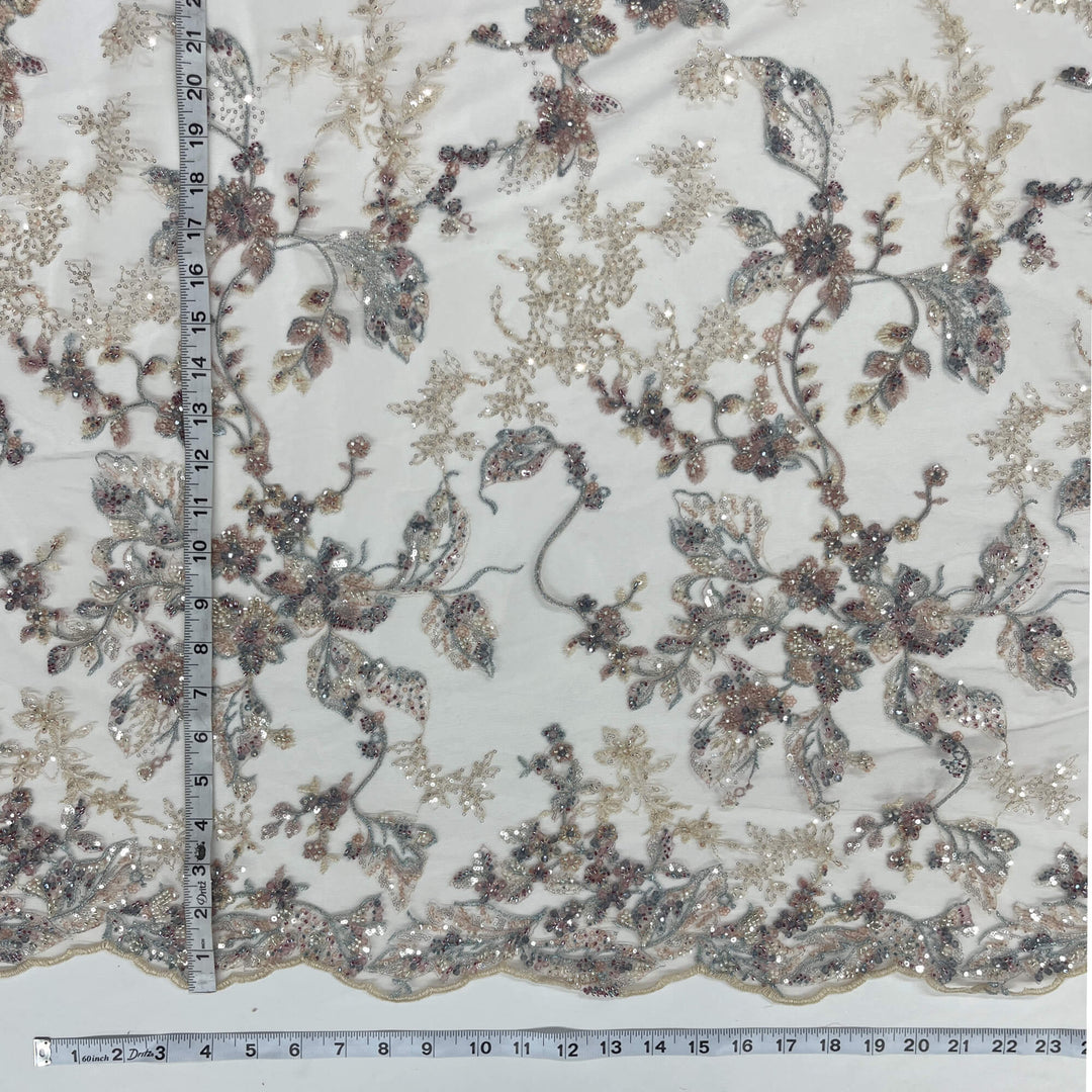 Beaded Lace Fabric Embroidered on 100% Polyester Net Mesh | Lace USA - GD-26229