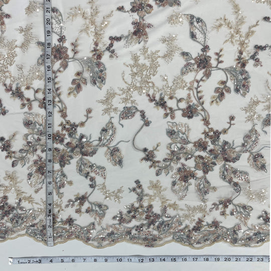 Beaded Lace Fabric Embroidered on 100% Polyester Net Mesh | Lace USA - GD-26229