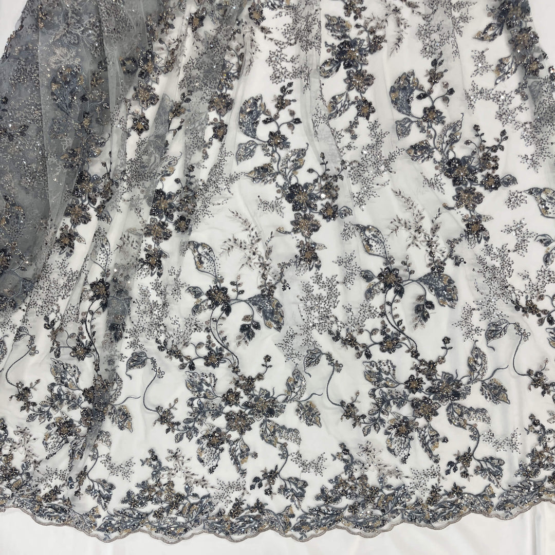 Beaded Lace Fabric Embroidered on 100% Polyester Net Mesh | Lace USA - GD-26229