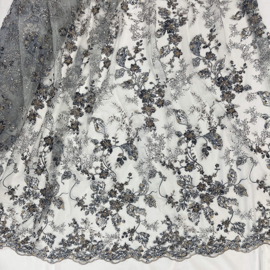 Beaded Lace Fabric Embroidered on 100% Polyester Net Mesh | Lace USA - GD-26229