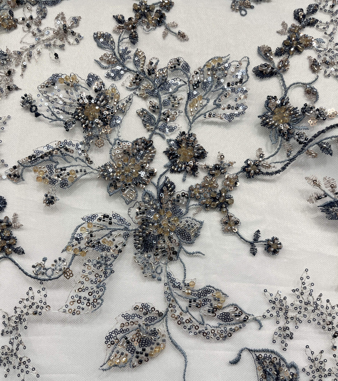 Beaded Lace Fabric Embroidered on 100% Polyester Net Mesh | Lace USA - GD-26229