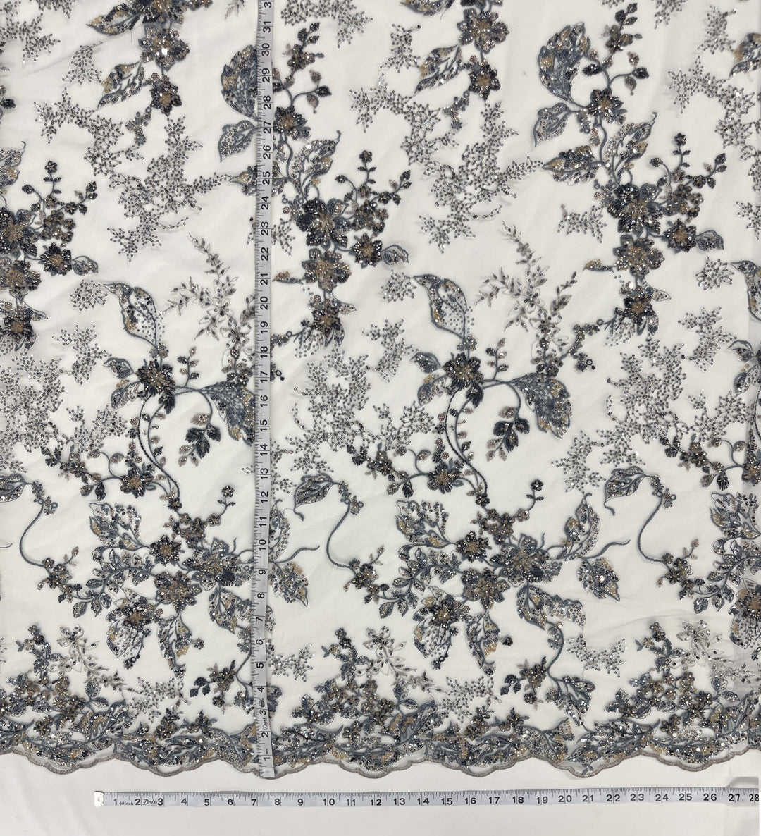 Beaded Lace Fabric Embroidered on 100% Polyester Net Mesh | Lace USA - GD-26229
