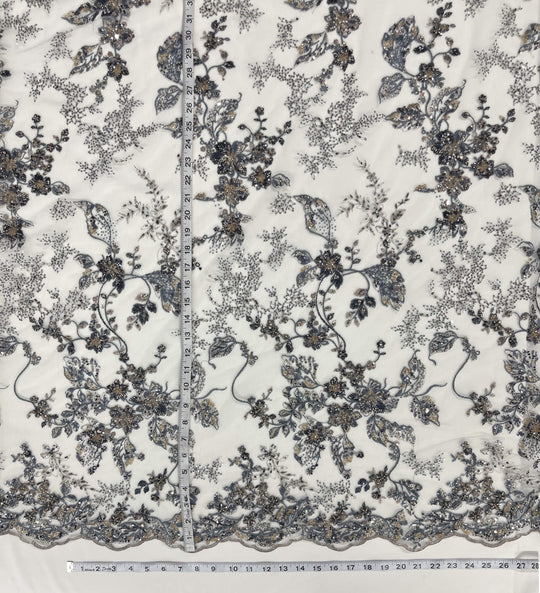 Beaded Lace Fabric Embroidered on 100% Polyester Net Mesh | Lace USA - GD-26229
