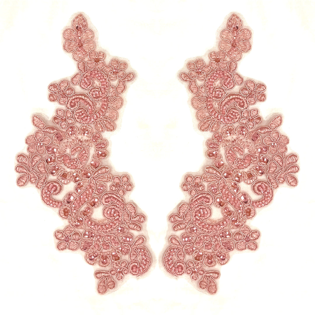 Beaded & Corded Floral Lace Applique Embroidered on 100% Polyester | Lace USA - KZ-25-HB