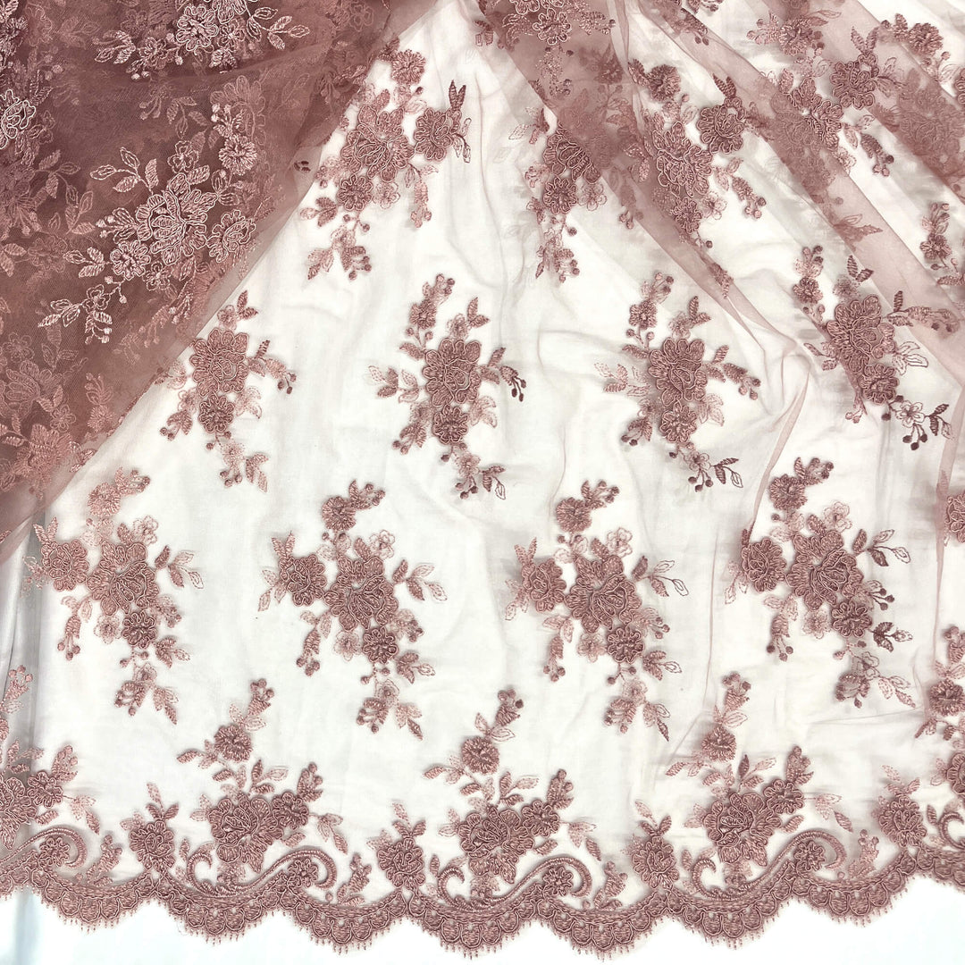 Tela de encaje nupcial con cordón bordada en malla de red 100% poliéster | Encaje EE. UU.