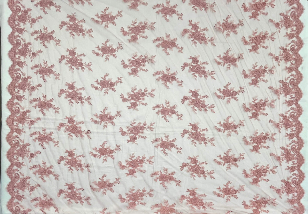 Tela de encaje nupcial con cordón bordada en malla de red 100% poliéster | Encaje EE. UU.