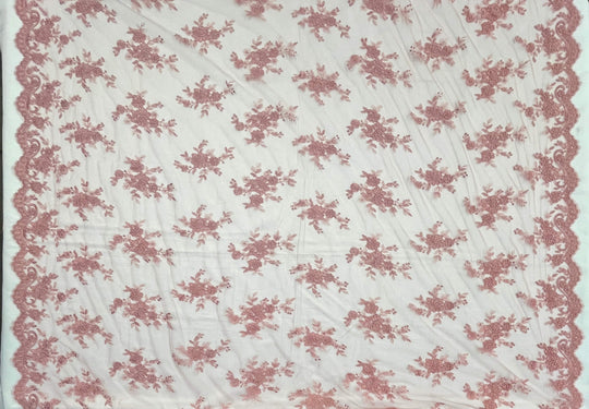 Tela de encaje nupcial con cordón bordada en malla de red 100% poliéster | Encaje EE. UU.