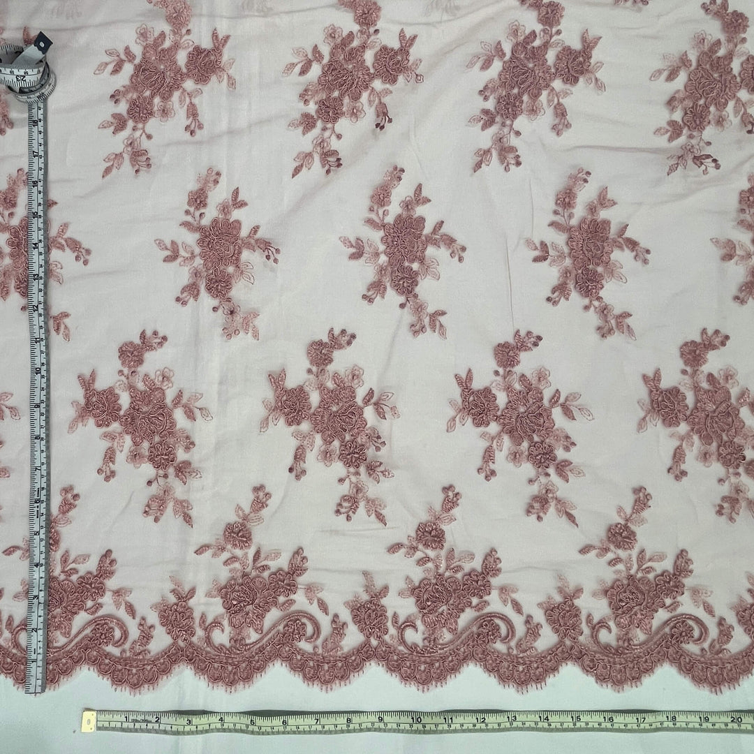 Tela de encaje nupcial con cordón bordada en malla de red 100% poliéster | Encaje EE. UU.