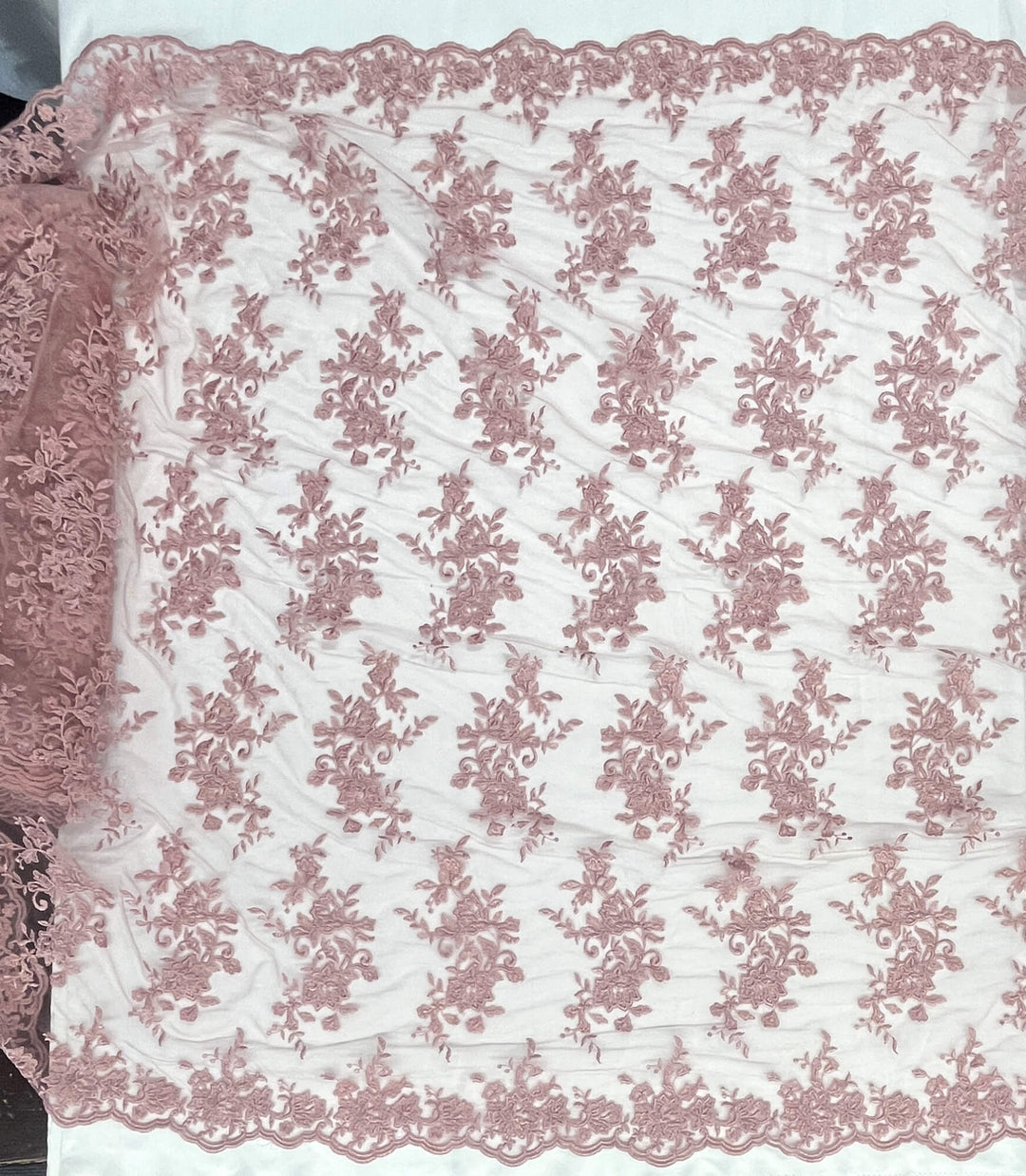 Corded Floral Lace Fabric with Scalloped Edges – Bridal & Dress Lace | Lace USA - 97154W