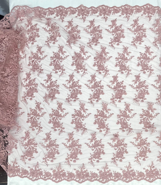 Corded Floral Lace Fabric with Scalloped Edges – Bridal & Dress Lace | Lace USA - 97154W