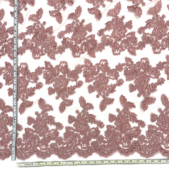 Corded Bridal Lace Fabric Embroidered on 100% Polyester Net Mesh | Lace USA - 95409W